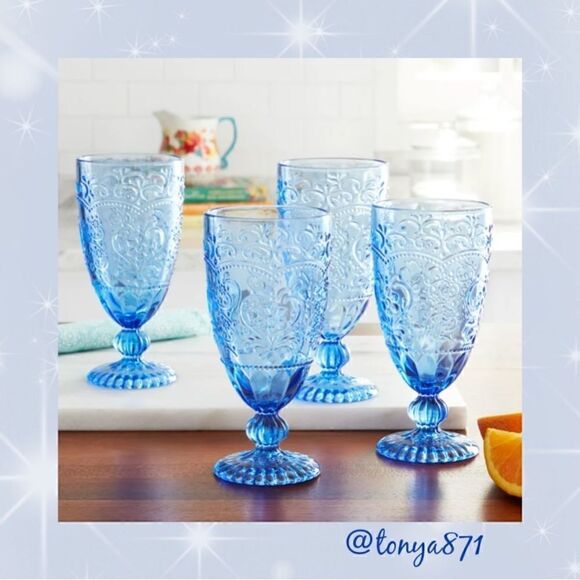 🦋 New Pioneer Woman Amelia 4-Piece 14.7-Ounce Goblet Set, Blue - Picture 5 of 7